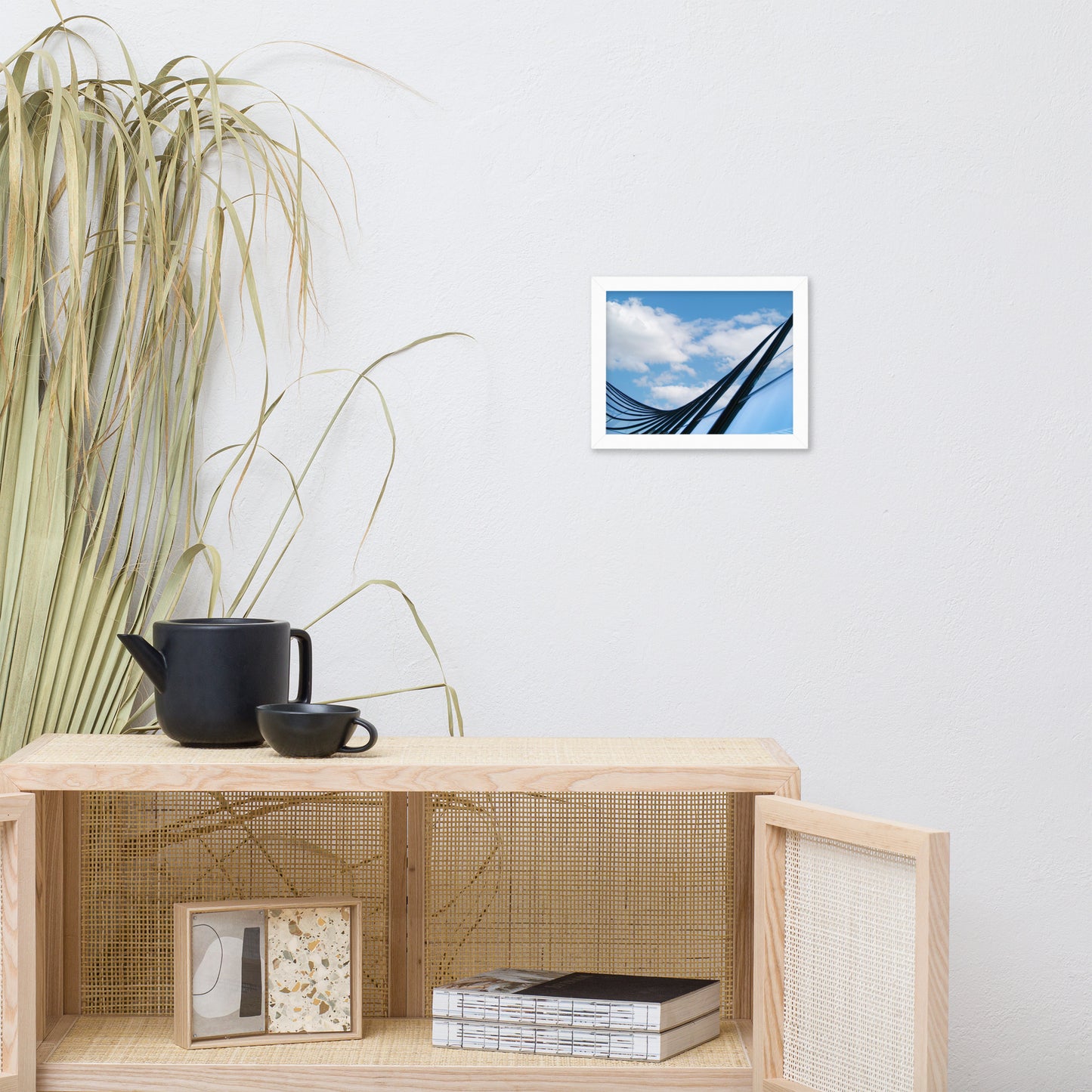 Glass and Azure Architectural Photograph Framed Wall Art Print