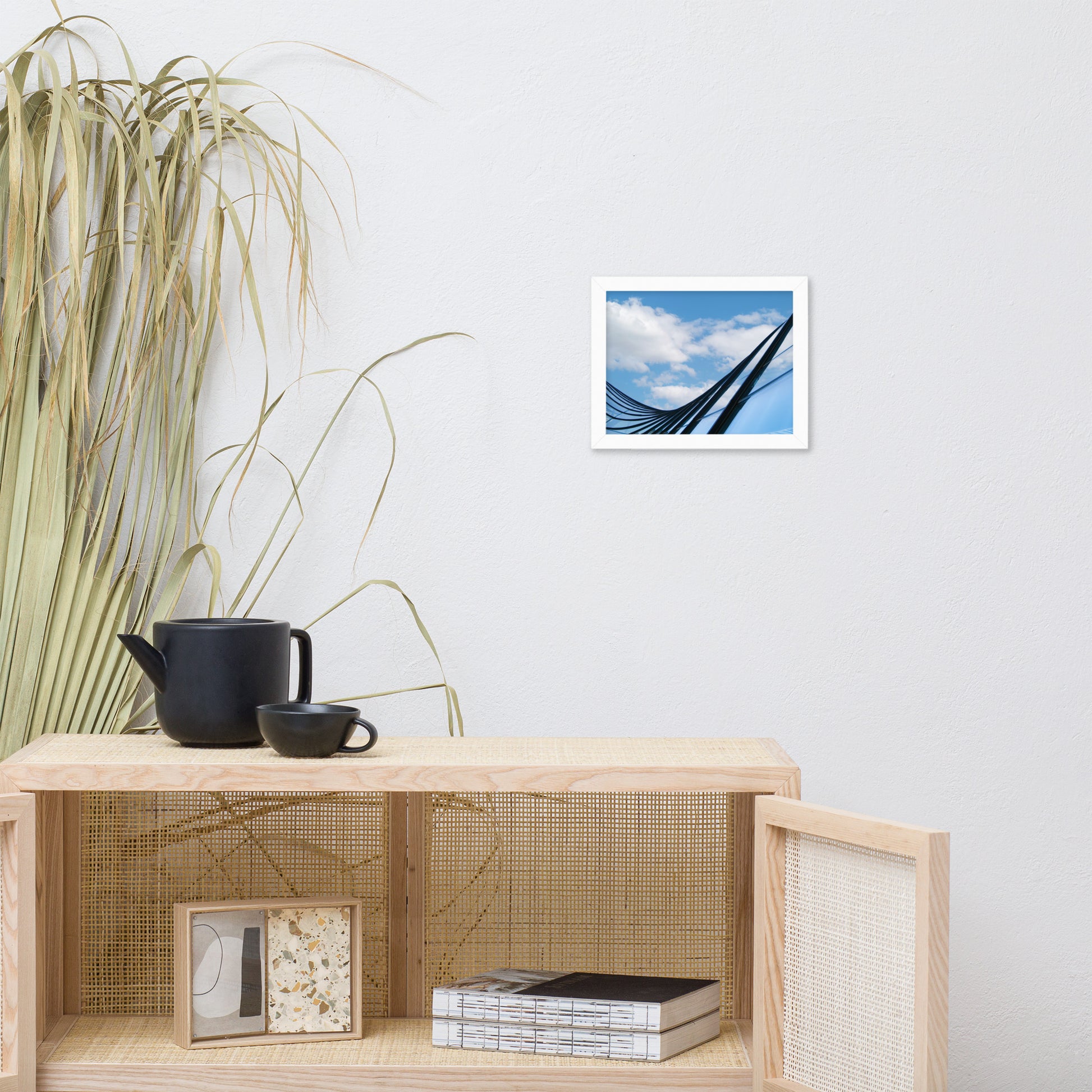 Glass and Azure Architectural Photograph Framed Wall Art Print