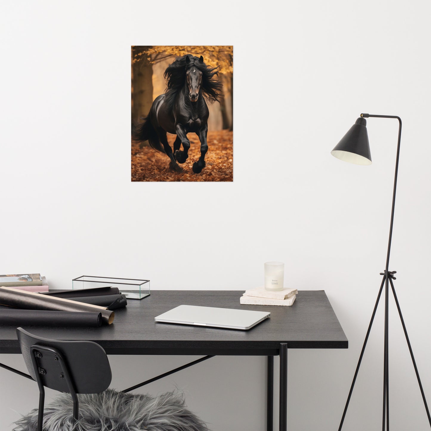 horse art print: A Brush with Freedom Rustic Wildlife Photorealism