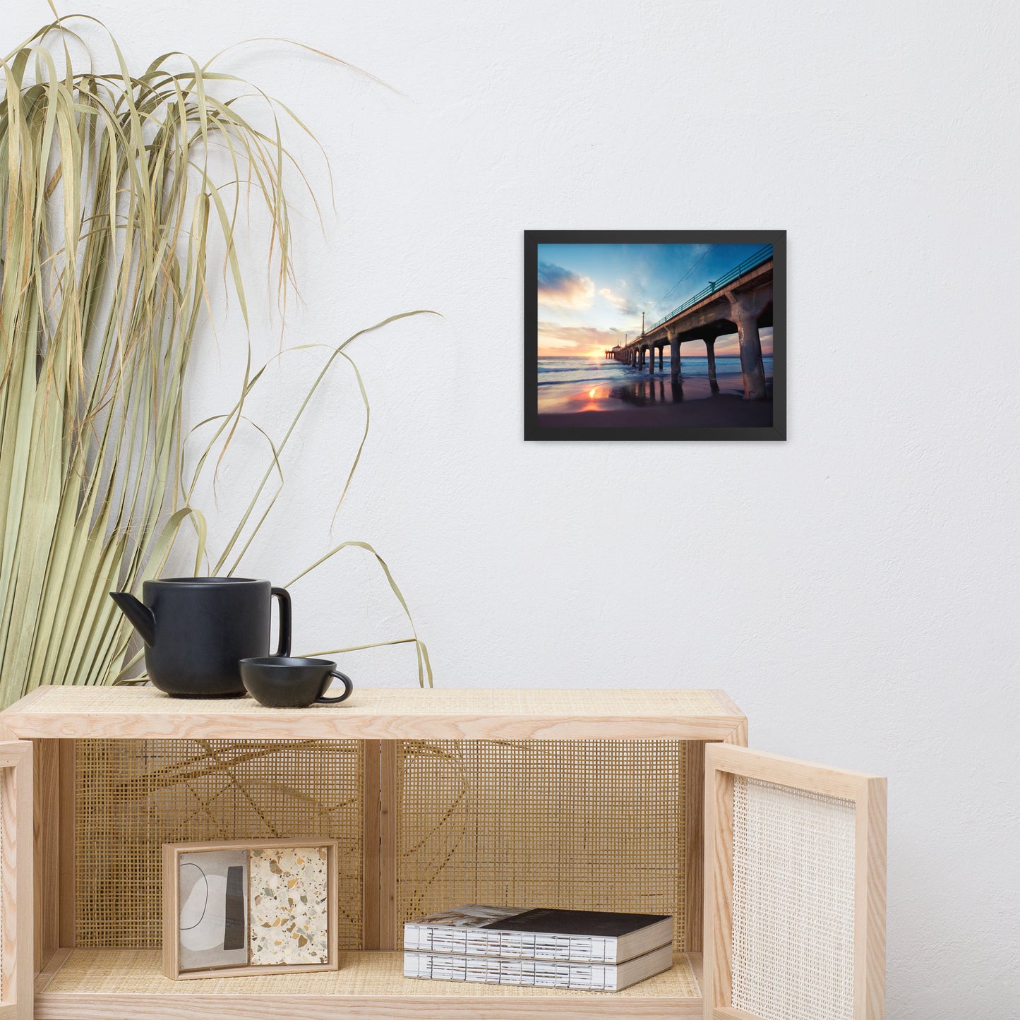 Tranquil Manhattan Beach Pier at Sunset Coastal Landscape Photo Framed Wall Art Prints