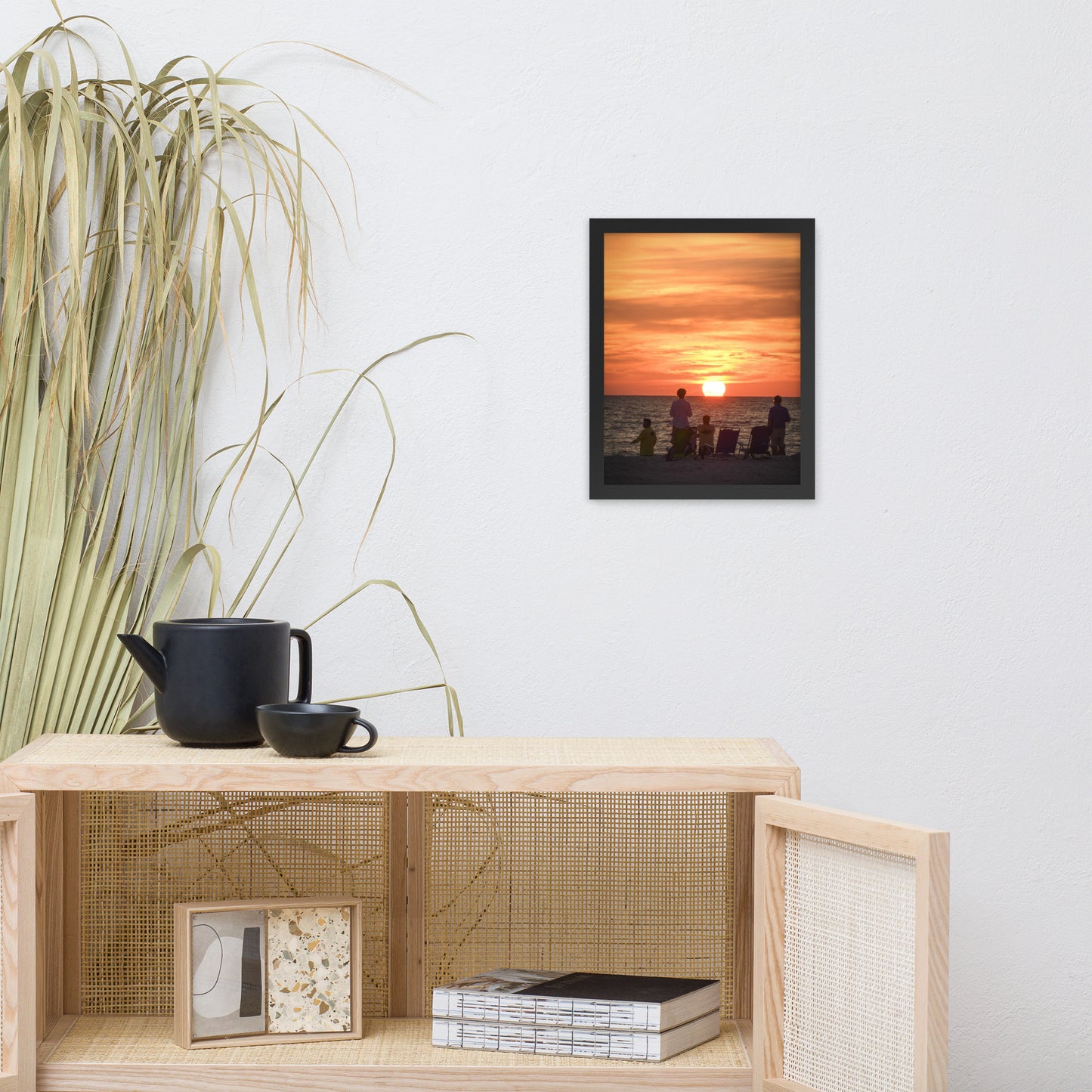 Summer Sunset Spectators Coastal Sunset Landscape Photo Framed Wall Art Print