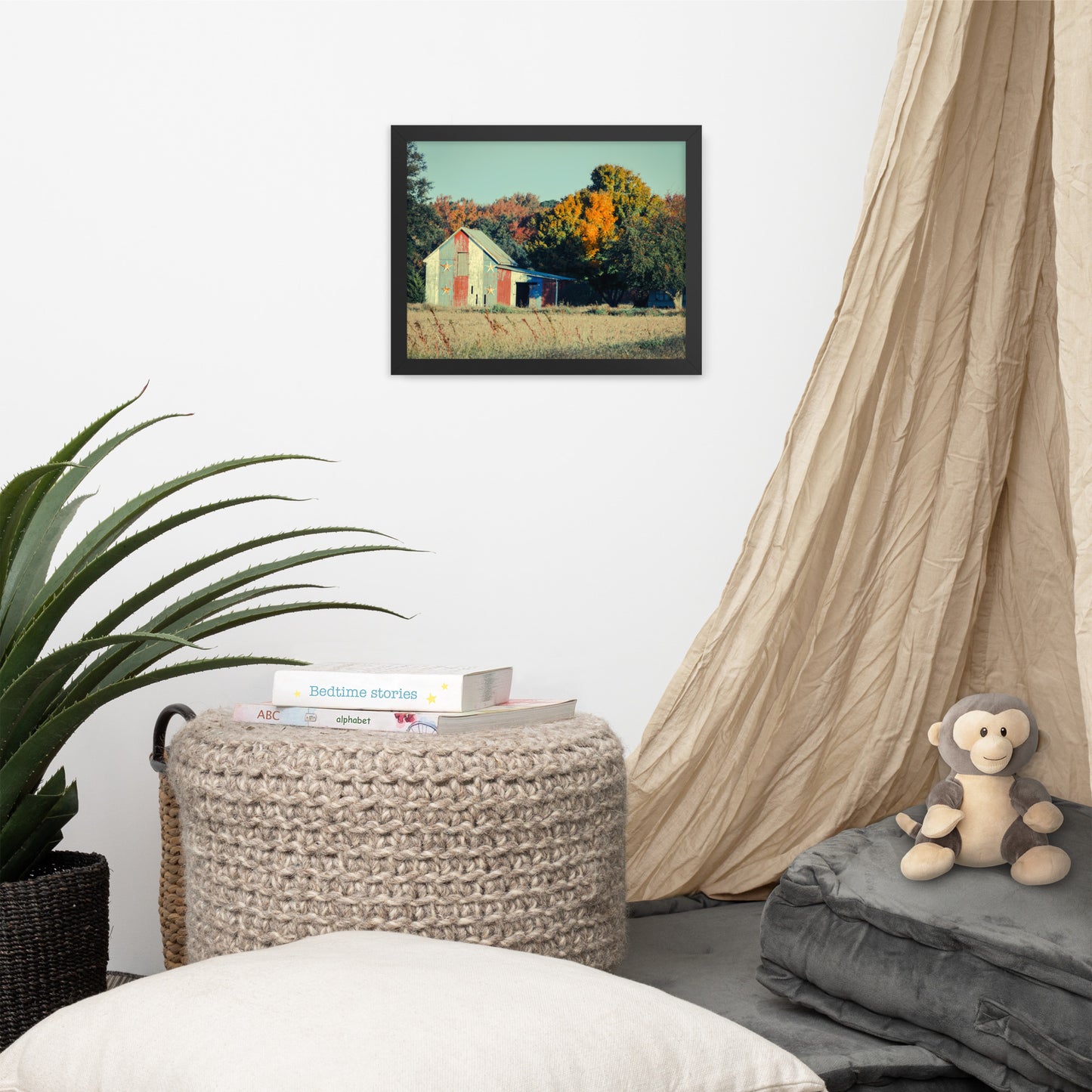 Patriotic Weathered Barn in Field - Cross Processed Framed Photo Paper Wall Art Prints