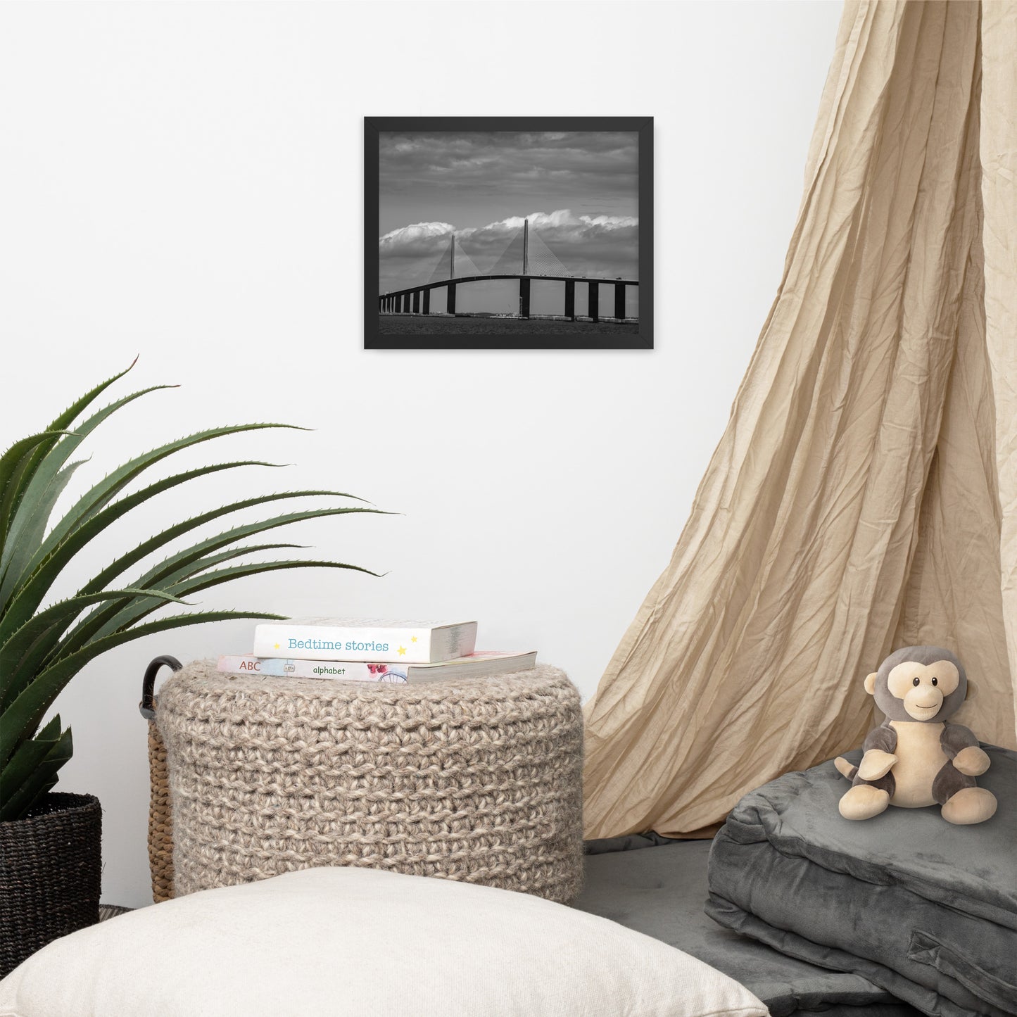 Skyway Bridge Black and White Coastal Landscape Framed Photo Paper Wall Art Prints