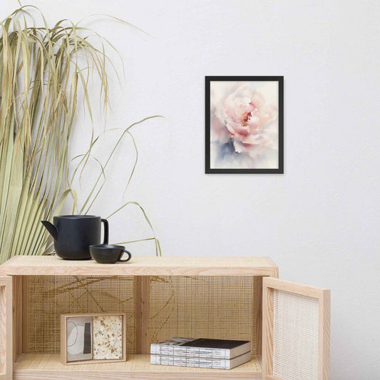 Graceful Stillness Floral Digital Watercolor Artwork Pink Peony Print Framed Wall Art