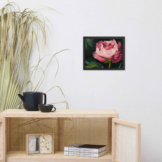 Midnight Magenta Digital Artwork Oil Painting Pink Peony Print Framed Wall Art