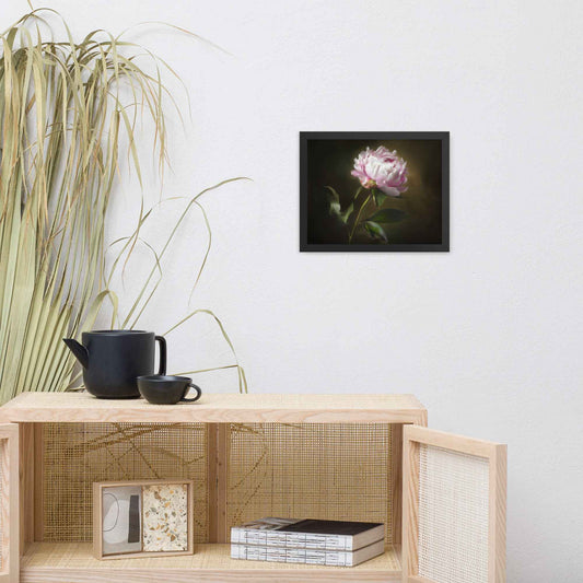 Midnight Radiance Floral Digital Artwork Peony Painting Framed Wall Art Print