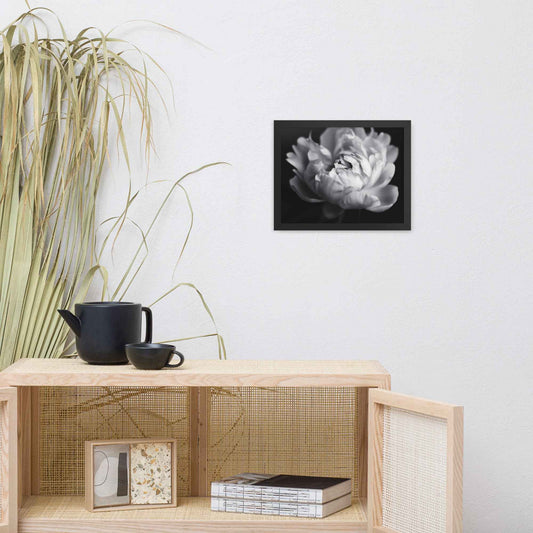 Shadow and Silk Floral Photorealistic Digital Art Peony Artwork Framed Print