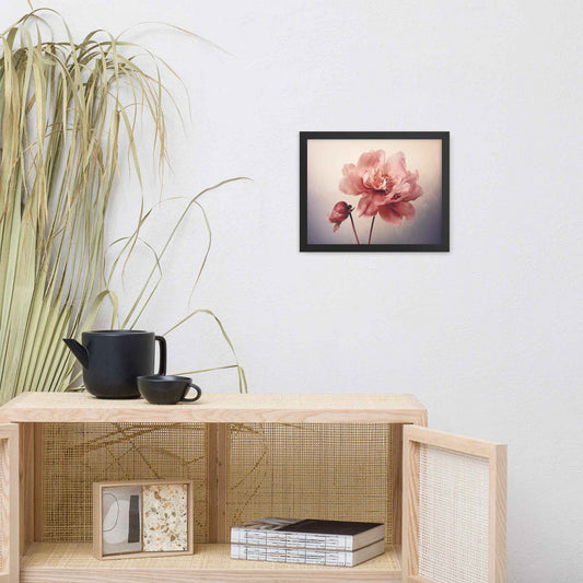 Quiet Blooms Peony Retro Subdued Photorealism - Digital Artwork Framed Wall Art Print