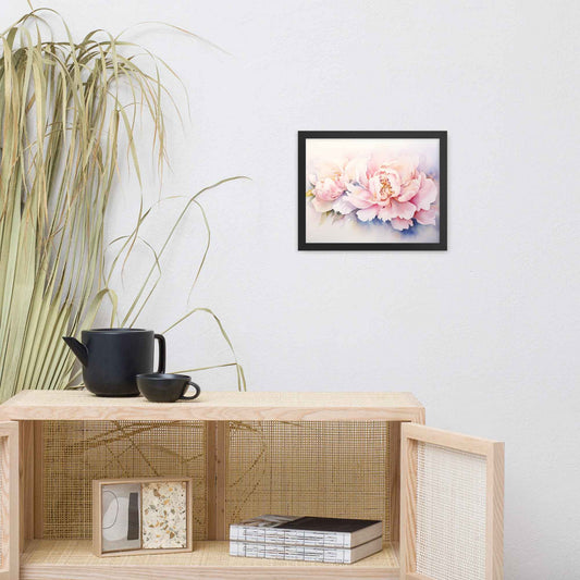 Softness in Bloom Watercolor Painting - Digital Artwork Famed Wall Art Print