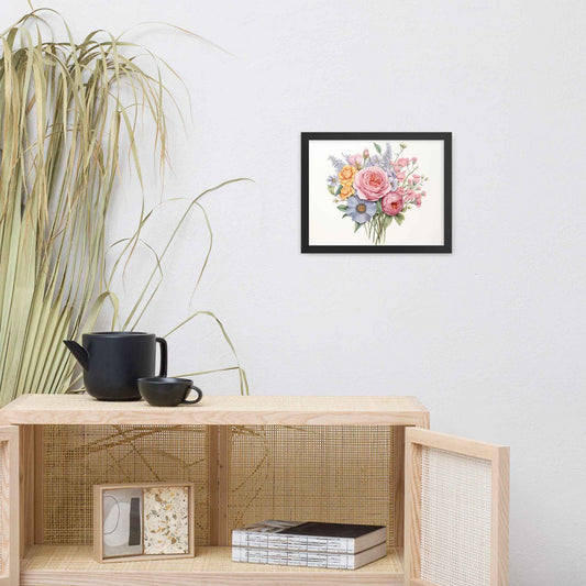Spring Serenade Colorful Bouquet Color Pencil Drawing - Digital Artwork Framed Wall Art Print