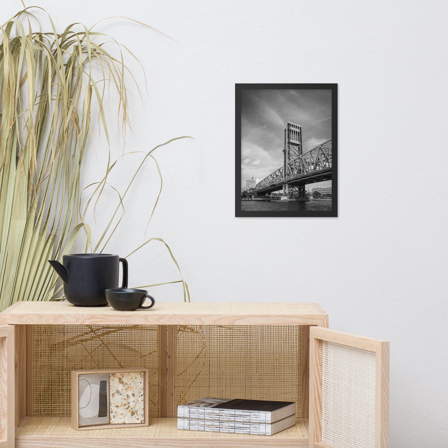Lift Bridge of Jacksonville Florida Black and White Urban Landscape Photo Framed Wall Art Print