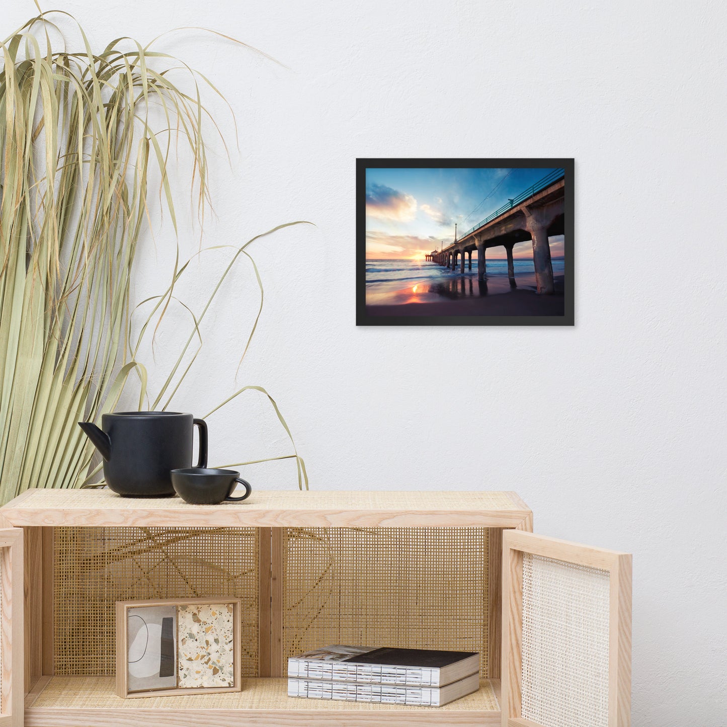 Tranquil Manhattan Beach Pier at Sunset Coastal Landscape Photo Framed Wall Art Prints