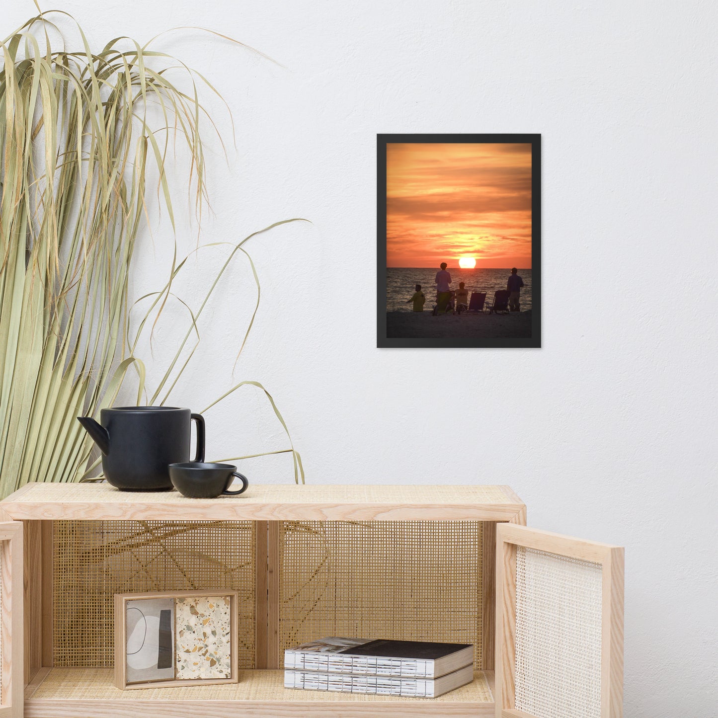 Summer Sunset Spectators Coastal Sunset Landscape Photo Framed Wall Art Print