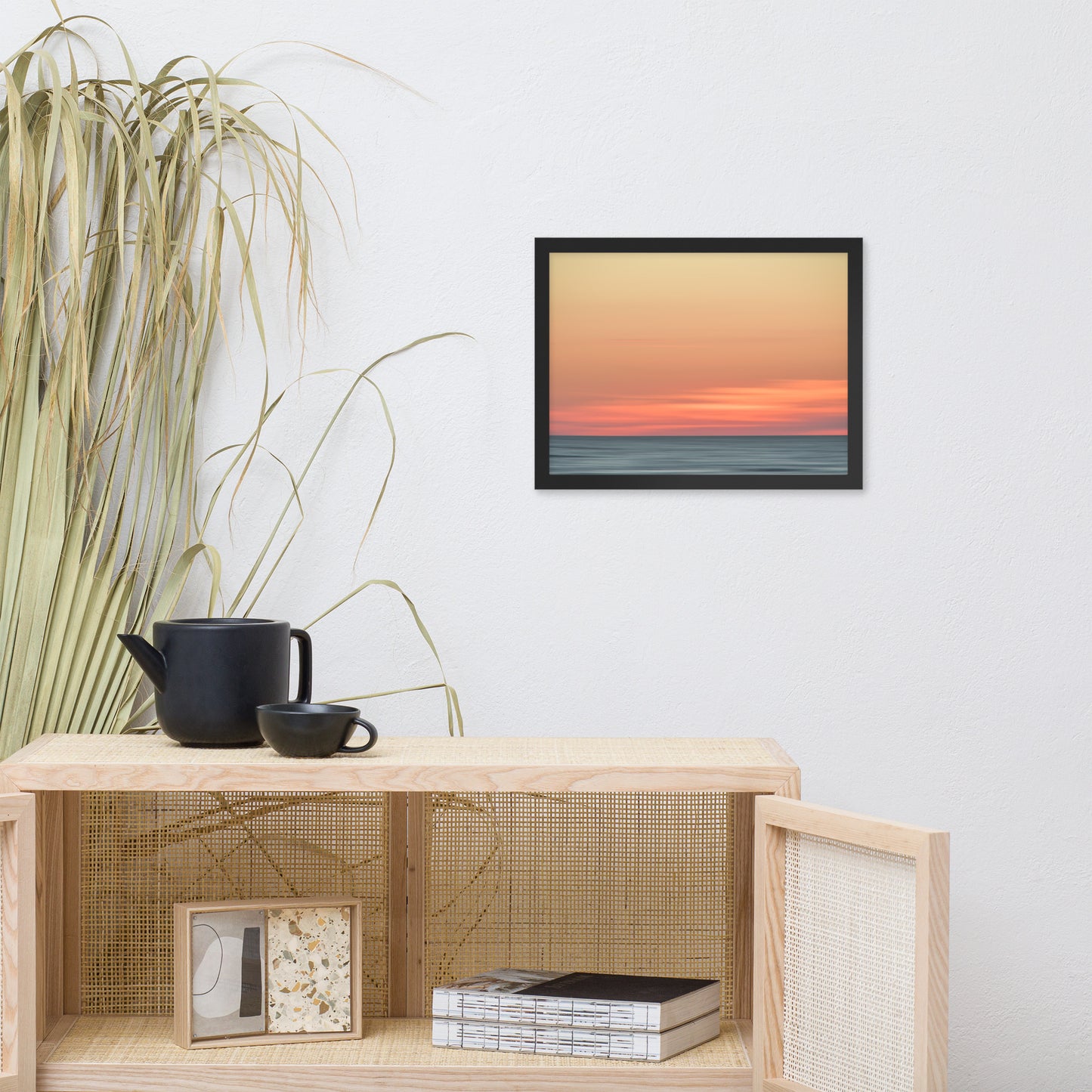 dining room wall accents, Pink Coastal Wall Art: Abstract Color Blend Ocean Sunset - Coastal / Beach / Seascape / Nature / Landscape Photo Framed Wall Art Print - Artwork - Wall Decor