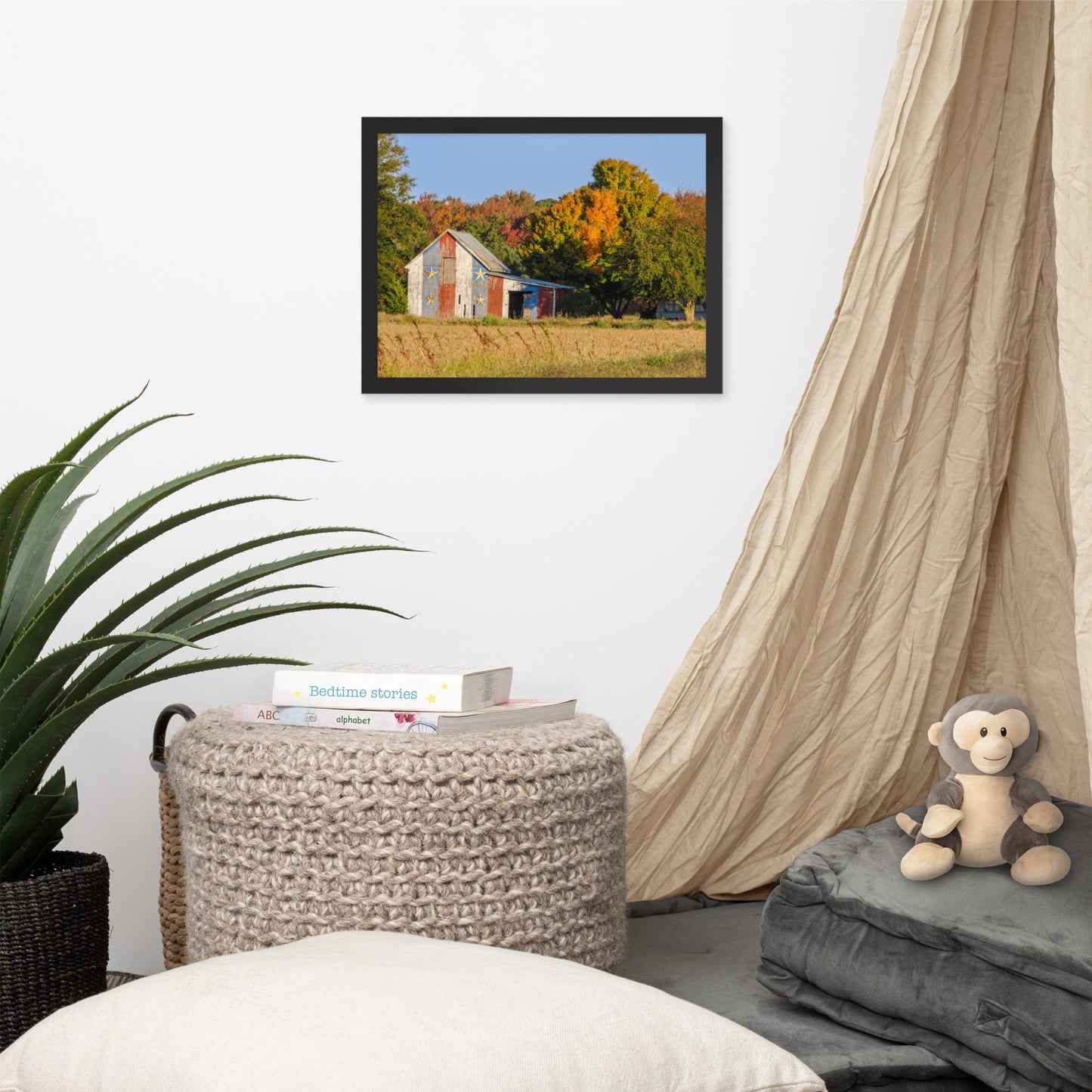 Patriotic Barn in Field Rural Landscape Framed Photo Paper Wall Art Prints