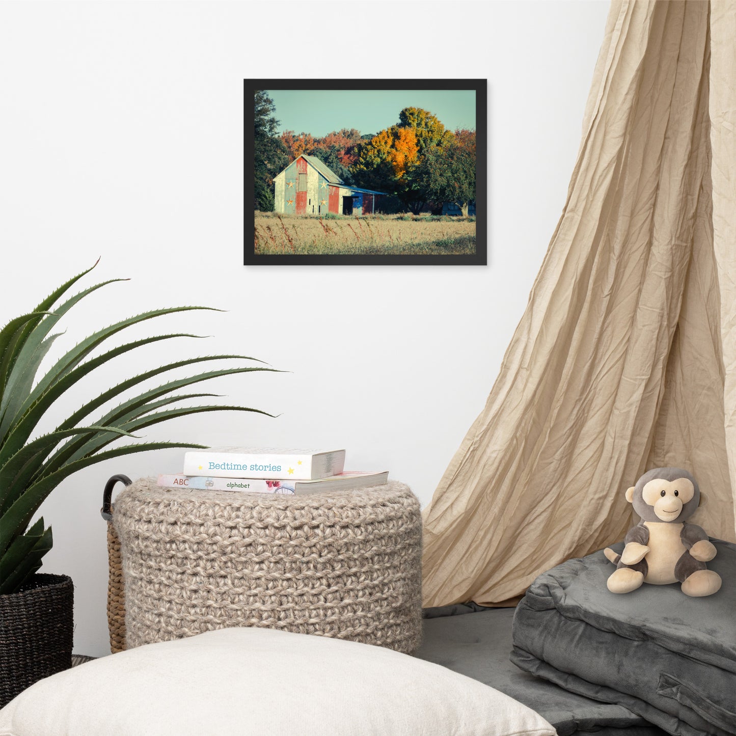 Patriotic Weathered Barn in Field - Cross Processed Framed Photo Paper Wall Art Prints
