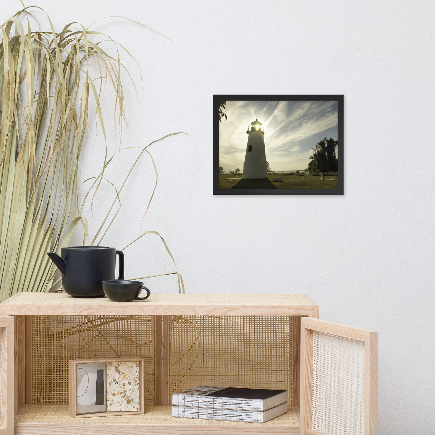 Turkey Point Lighthouse with Sun Flare Horizontal Framed Photo Paper Wall Art Prints