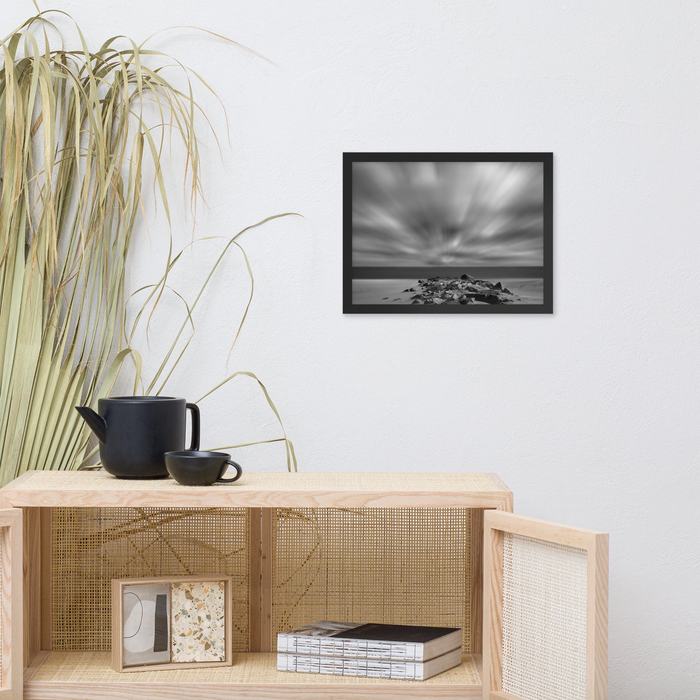 Windy Beach Black & White Landscape Framed Photo Paper Wall Art Prints