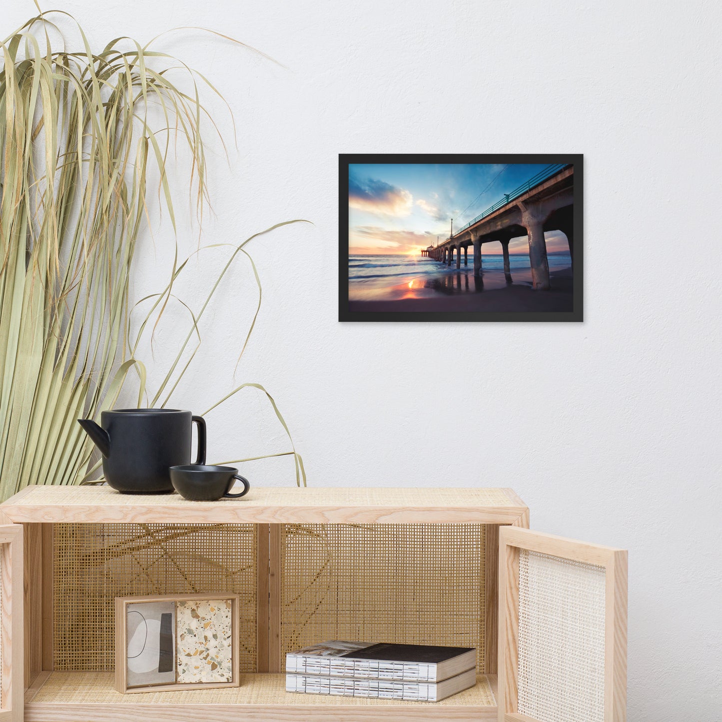 Tranquil Manhattan Beach Pier at Sunset Coastal Landscape Photo Framed Wall Art Prints