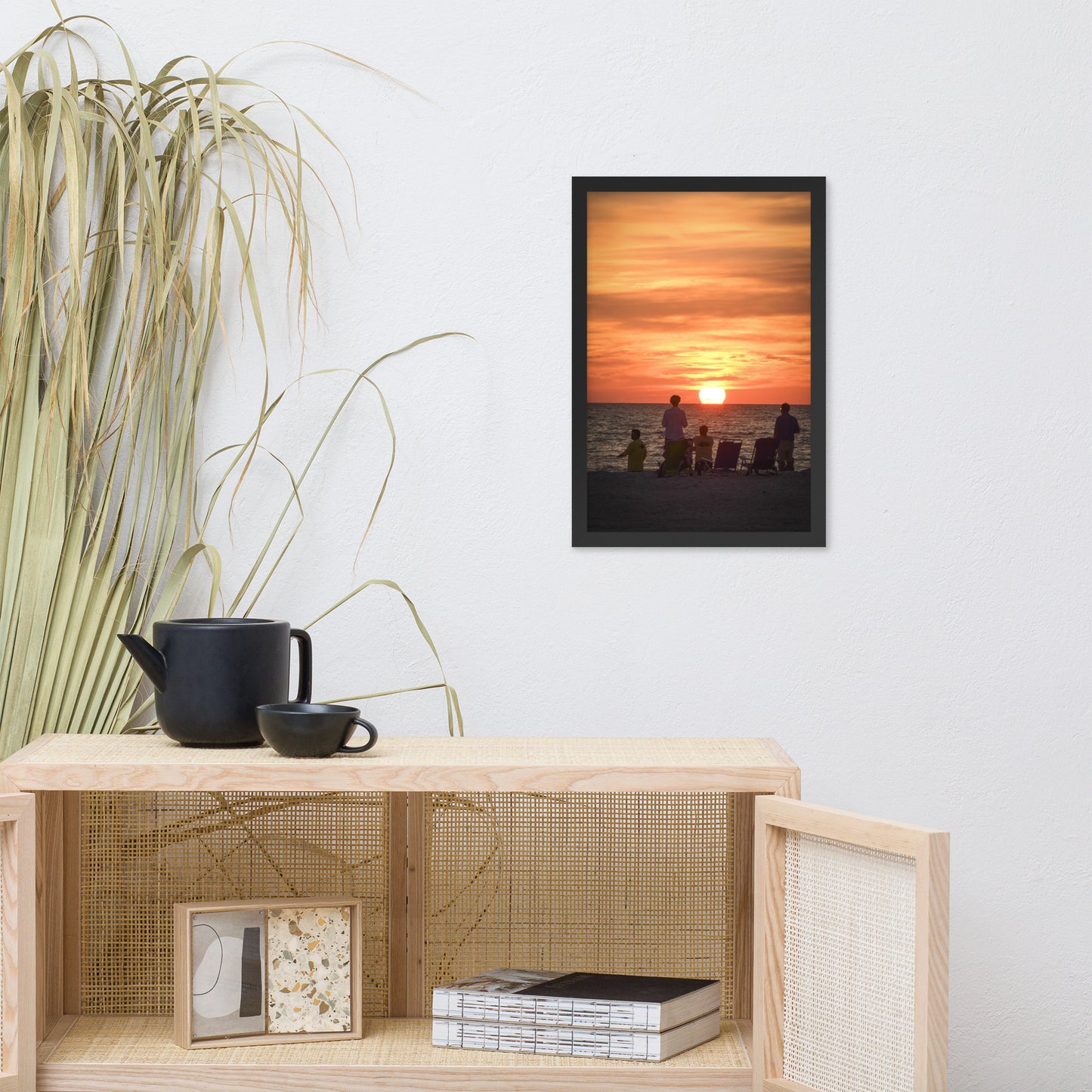 Summer Sunset Spectators Coastal Sunset Landscape Photo Framed Wall Art Print