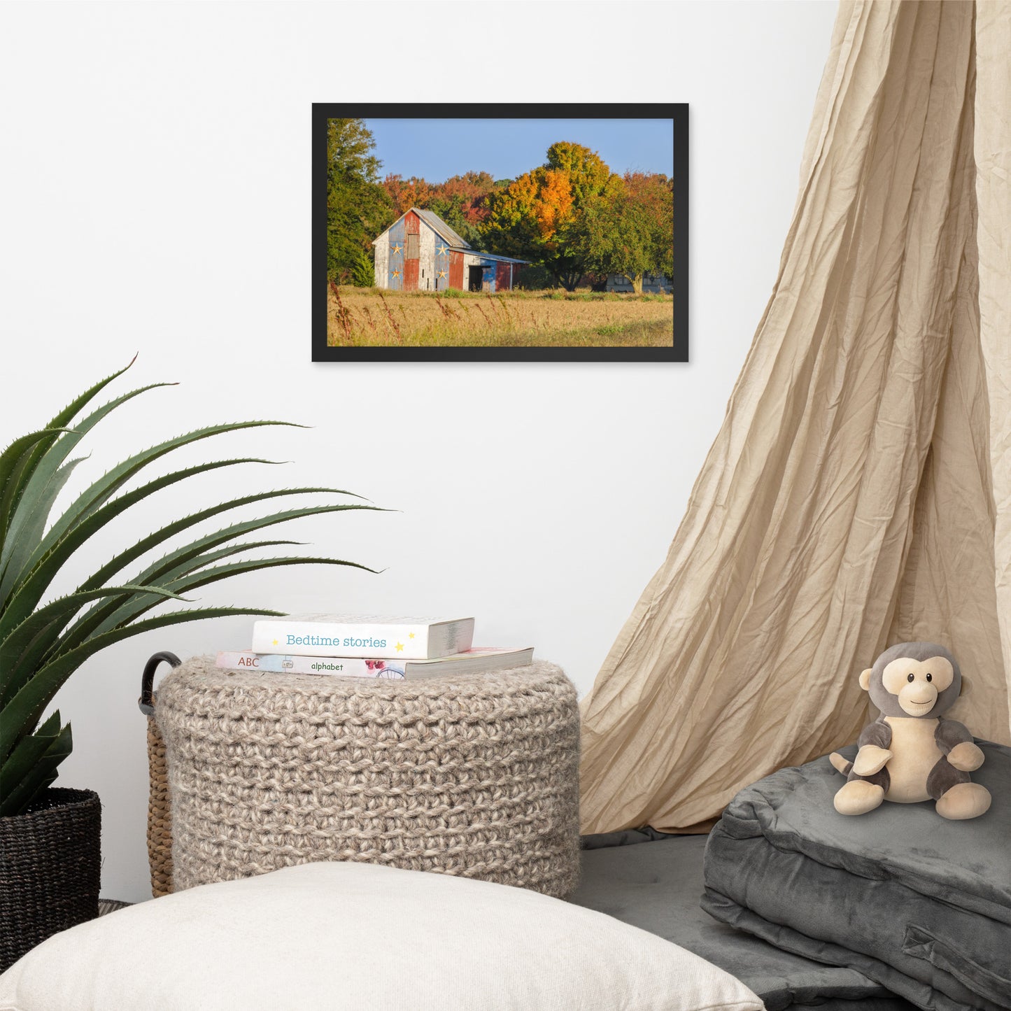 Patriotic Barn in Field Rural Landscape Framed Photo Paper Wall Art Prints