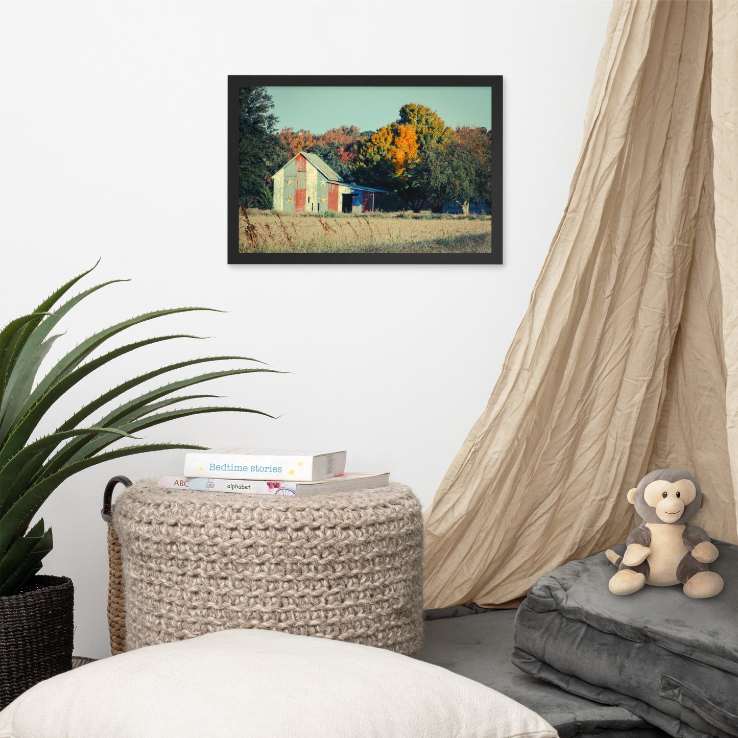 Patriotic Weathered Barn in Field - Cross Processed Framed Photo Paper Wall Art Prints