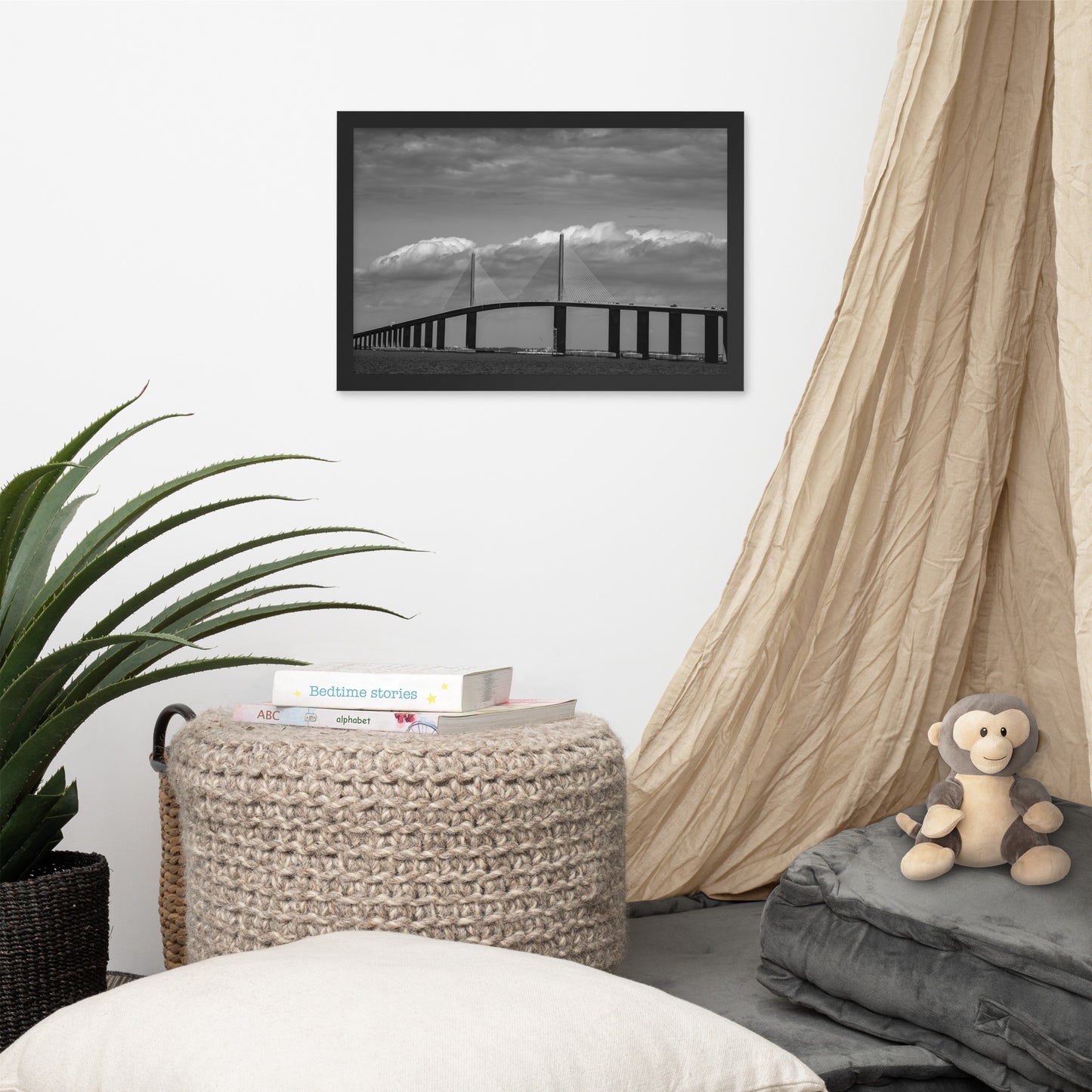 Skyway Bridge Black and White Coastal Landscape Framed Photo Paper Wall Art Prints