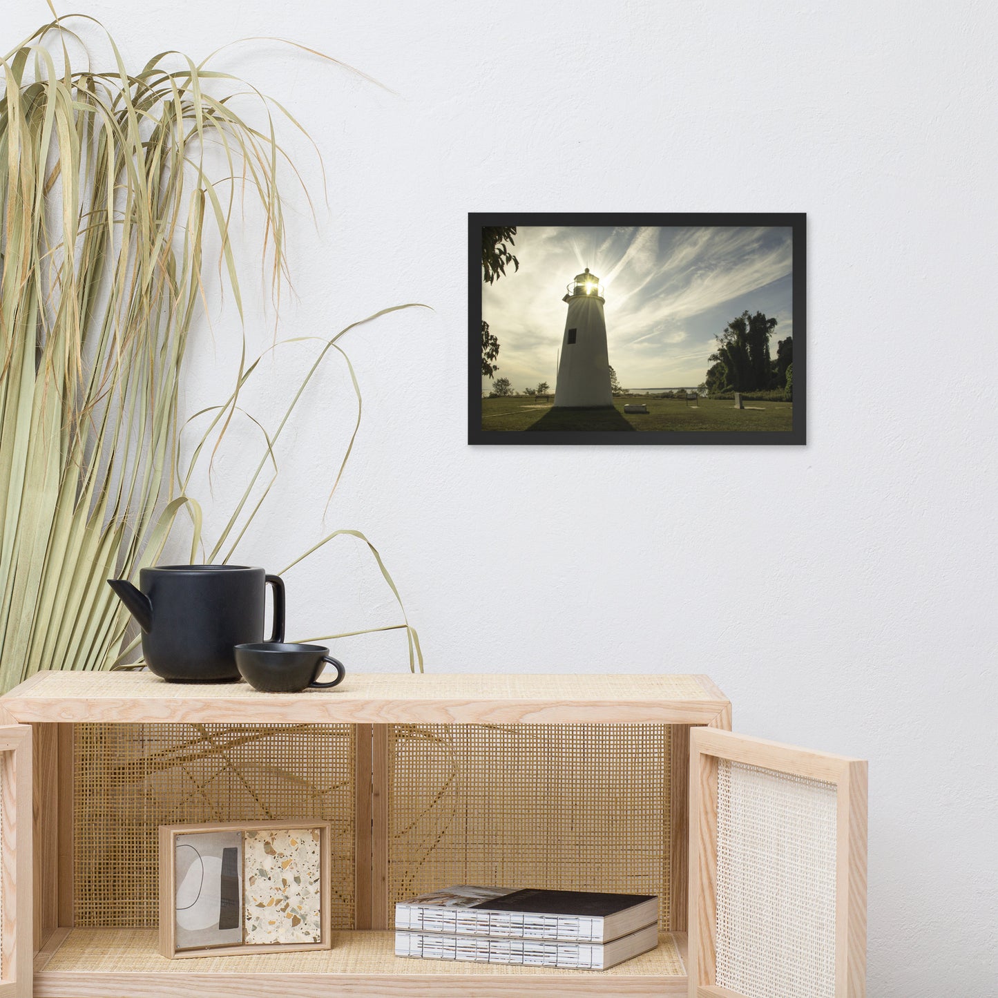 Turkey Point Lighthouse with Sun Flare Horizontal Framed Photo Paper Wall Art Prints