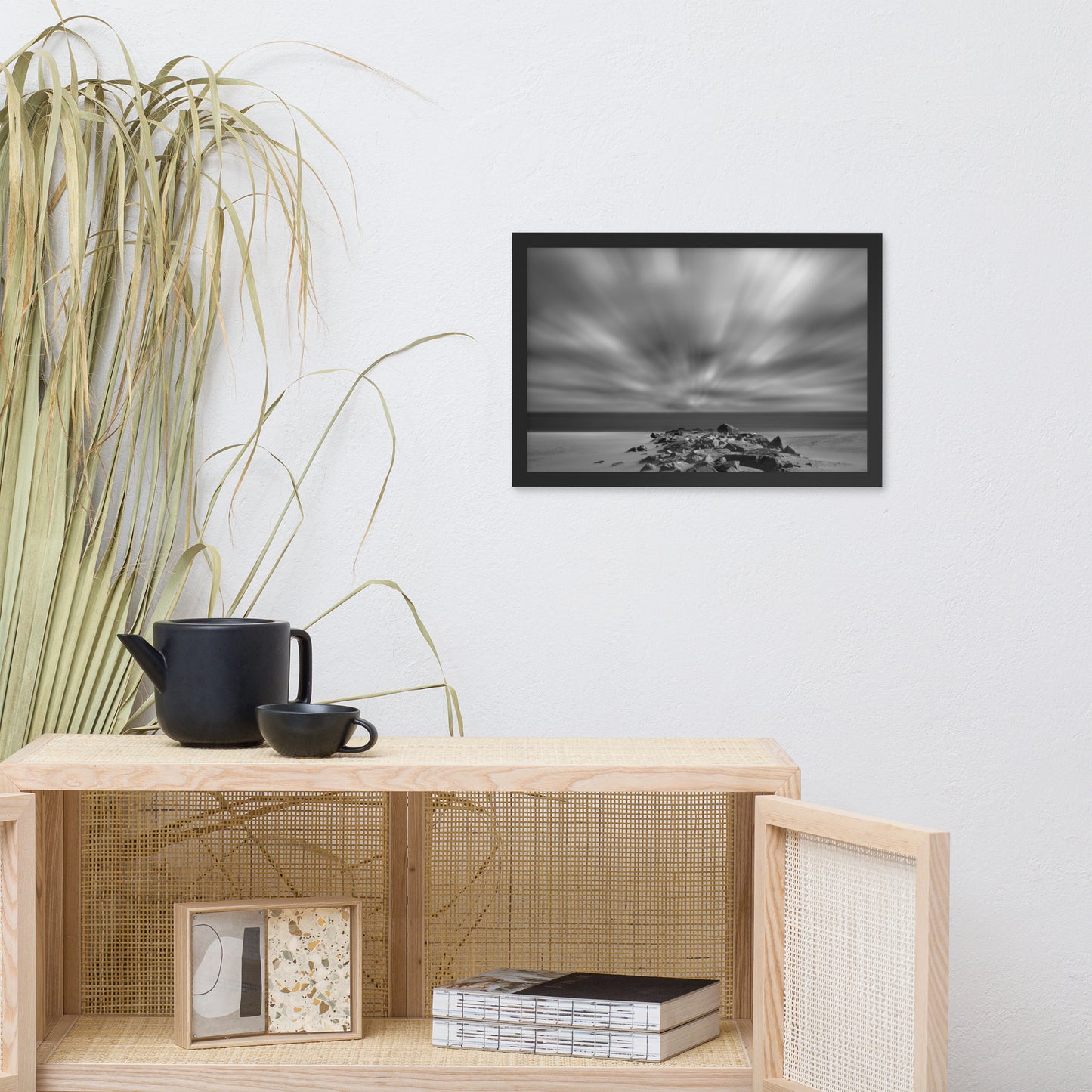 Windy Beach Black & White Landscape Framed Photo Paper Wall Art Prints