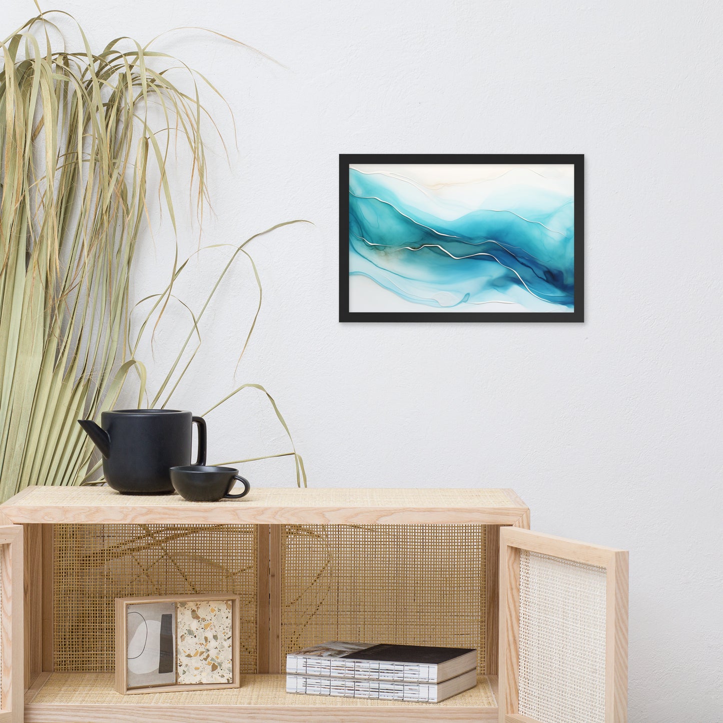 Abstract Artwork: Sapphire Serenity Alcohol Ink - Fluid Art Minimal Framed Wall Art Print