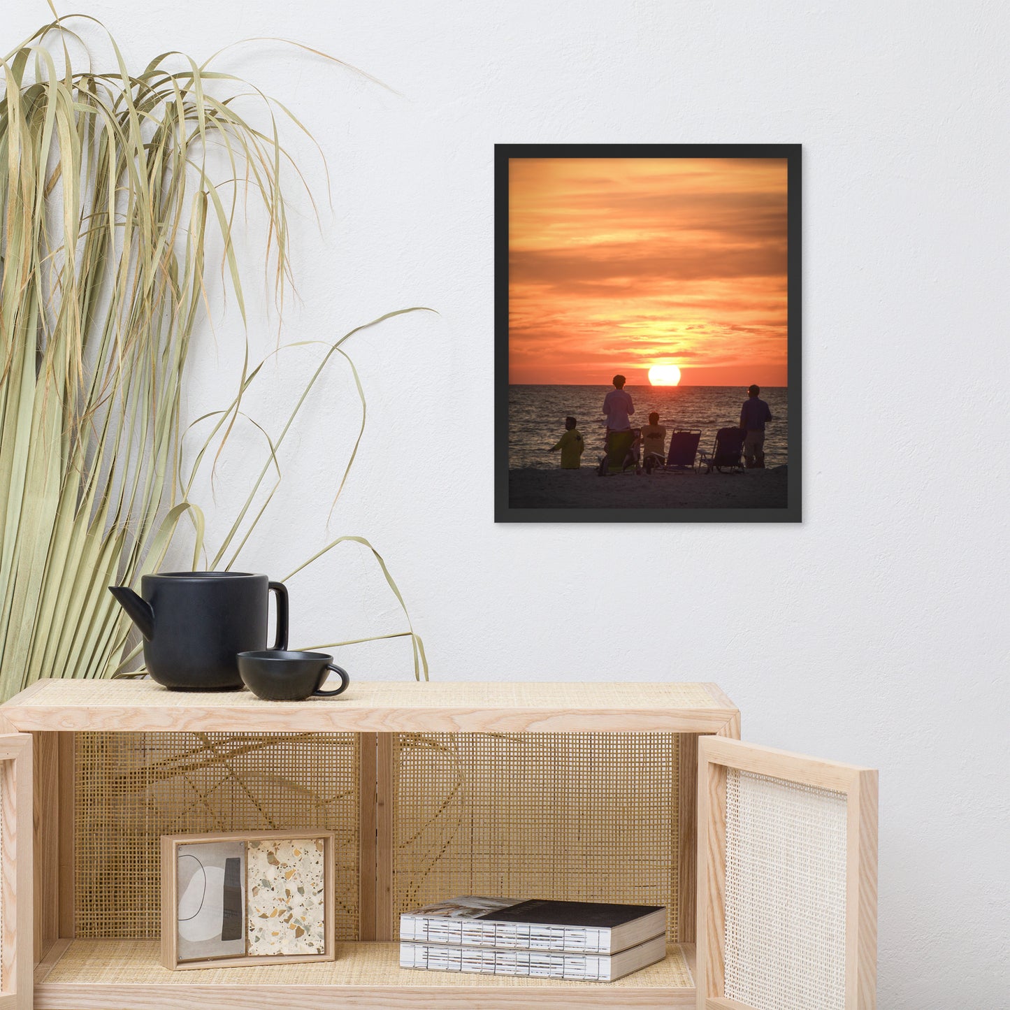 Summer Sunset Spectators Coastal Sunset Landscape Photo Framed Wall Art Print
