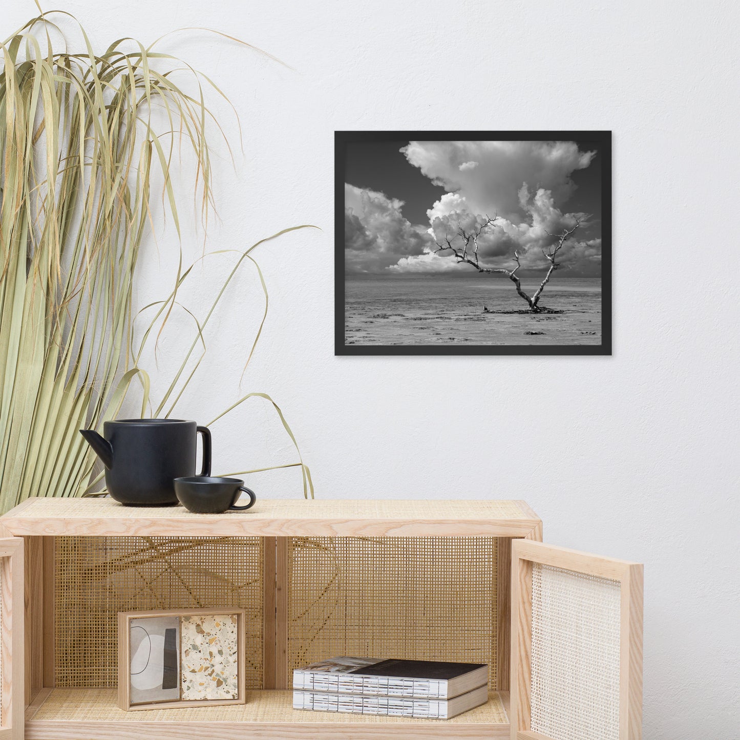 Wanderlust High Contrast Black and White Coastal Landscape Photo Framed Wall Art Print