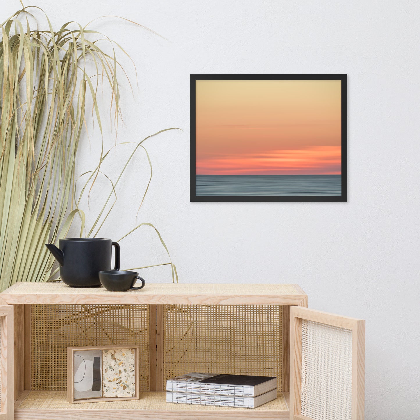 dining room wall decor, Pink Coastal Wall Art: Abstract Color Blend Ocean Sunset - Coastal / Beach / Seascape / Nature / Landscape Photo Framed Wall Art Print - Artwork - Wall Decor