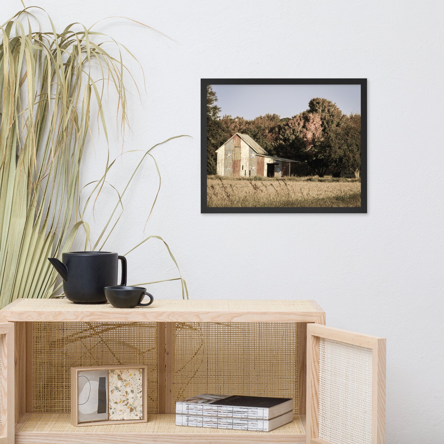Patriotic Barn in Field Aged Effect Framed Photo Paper Wall Art Prints