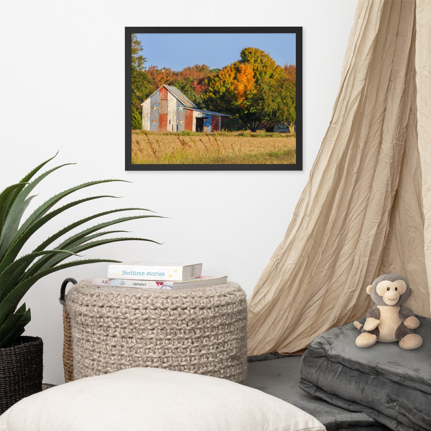 Patriotic Barn in Field Rural Landscape Framed Photo Paper Wall Art Prints