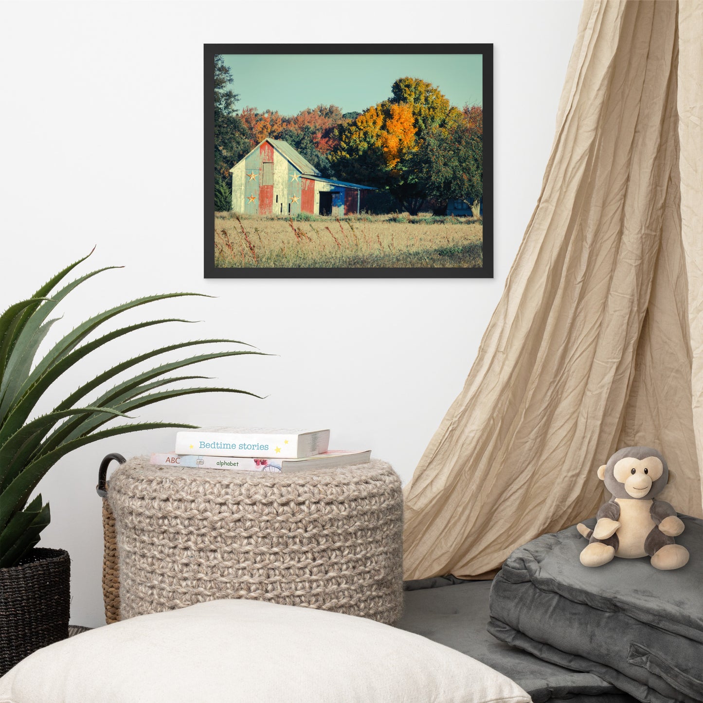 Patriotic Weathered Barn in Field - Cross Processed Framed Photo Paper Wall Art Prints