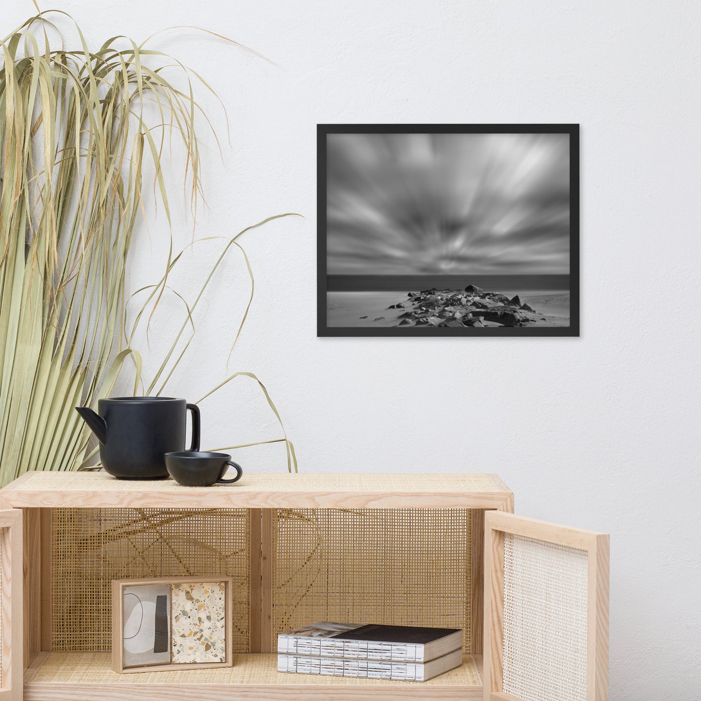 Windy Beach Black & White Landscape Framed Photo Paper Wall Art Prints