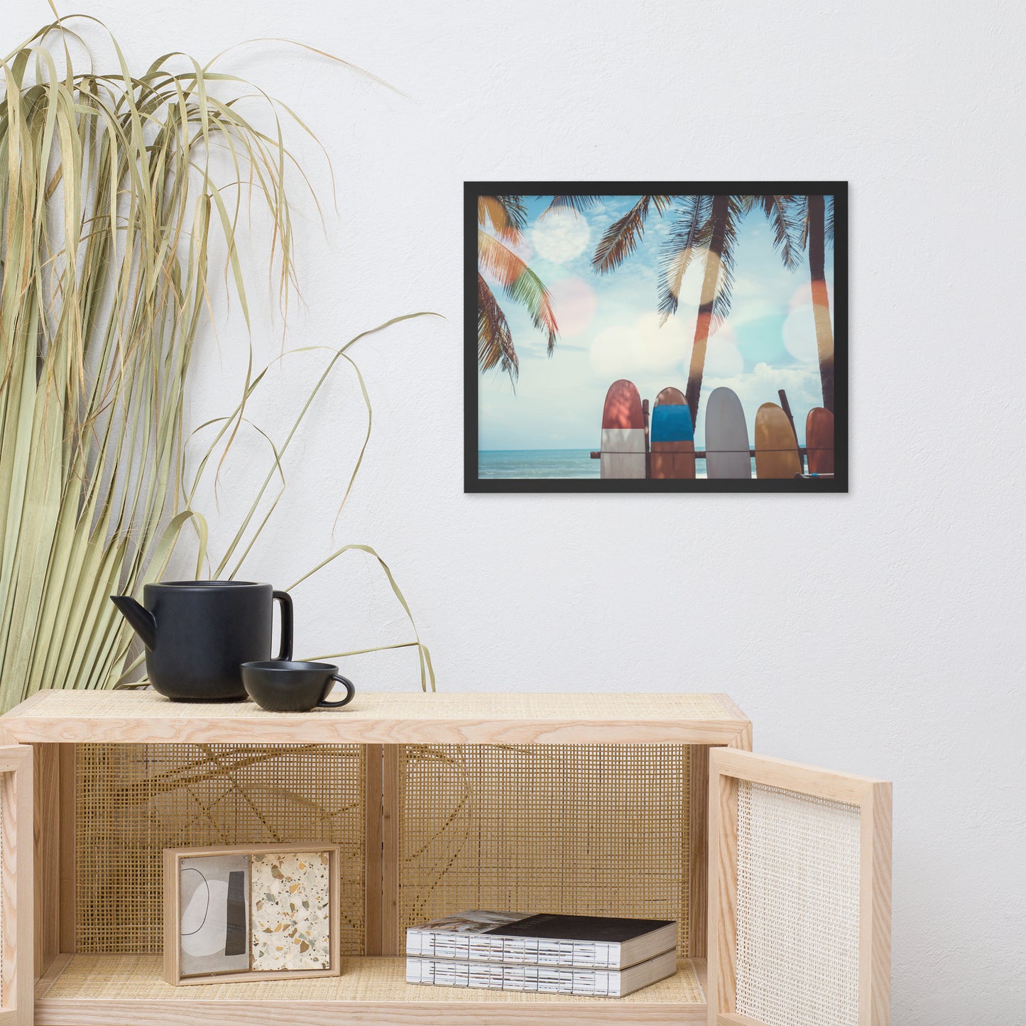 Surf Life Tropical Landscape Surfboard Scene Lifestyle Photograph Framed Wall Art Print