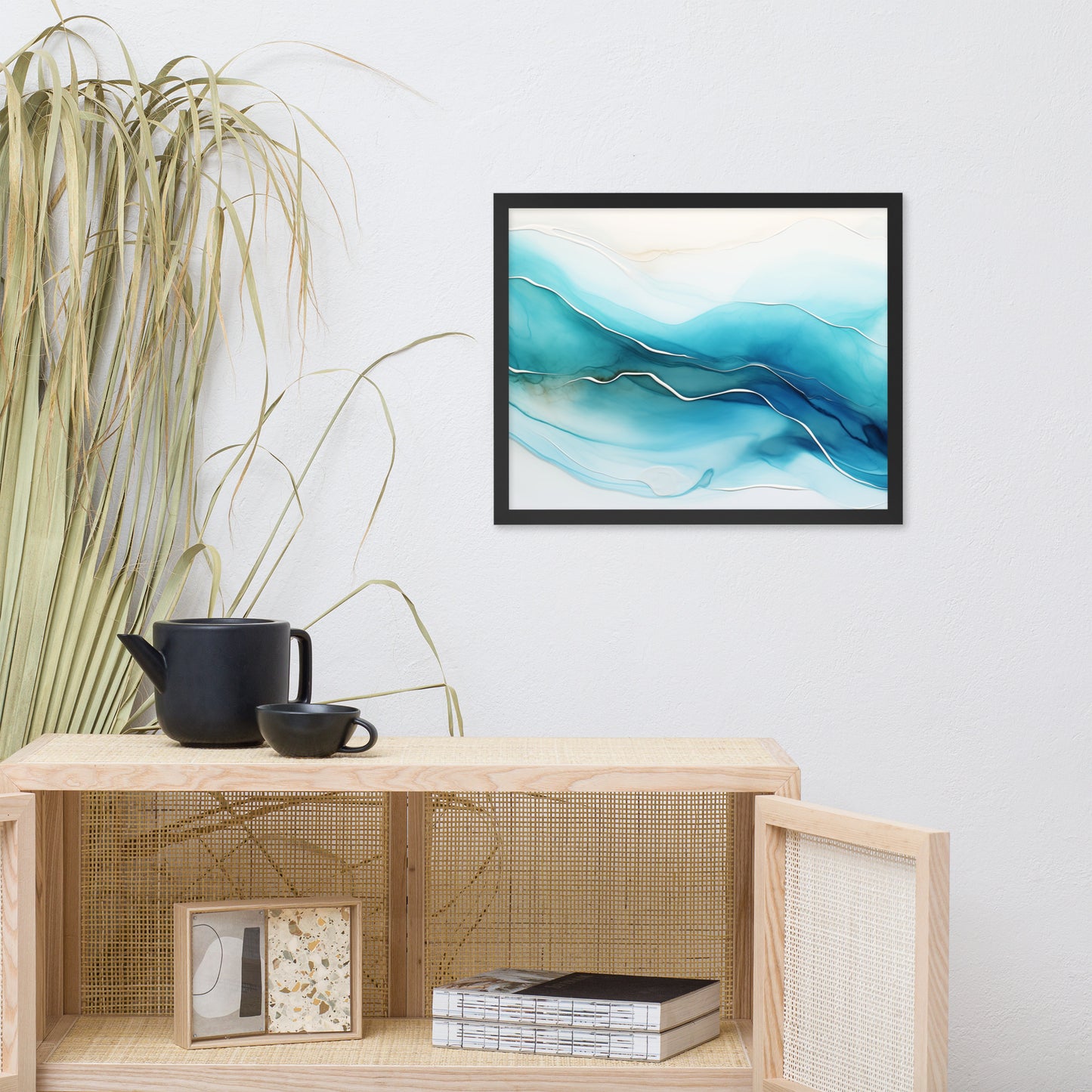 Abstract Artwork: Sapphire Serenity Alcohol Ink - Fluid Art Minimal Framed Wall Art Print