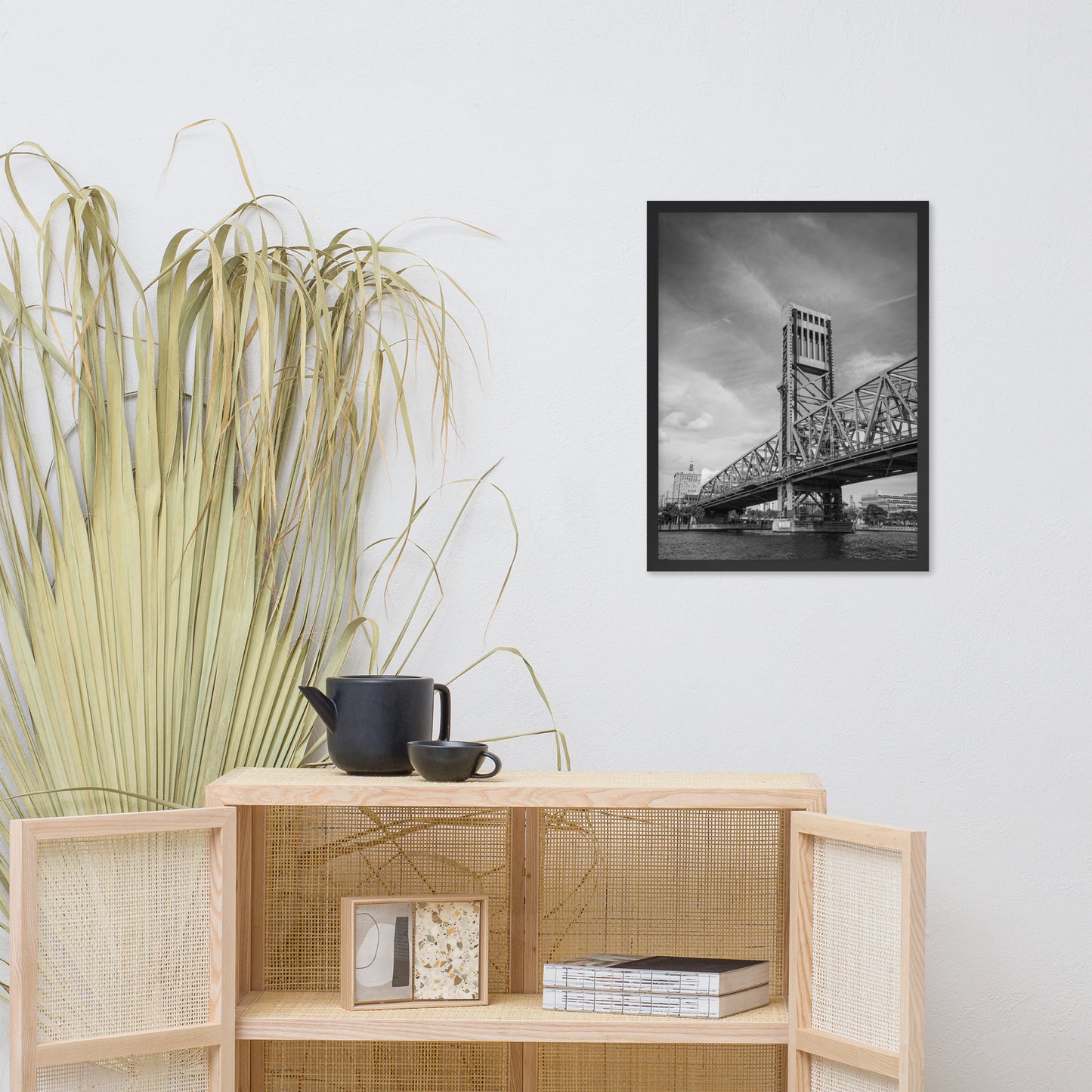 Lift Bridge of Jacksonville Florida Black and White Urban Landscape Photo Framed Wall Art Print