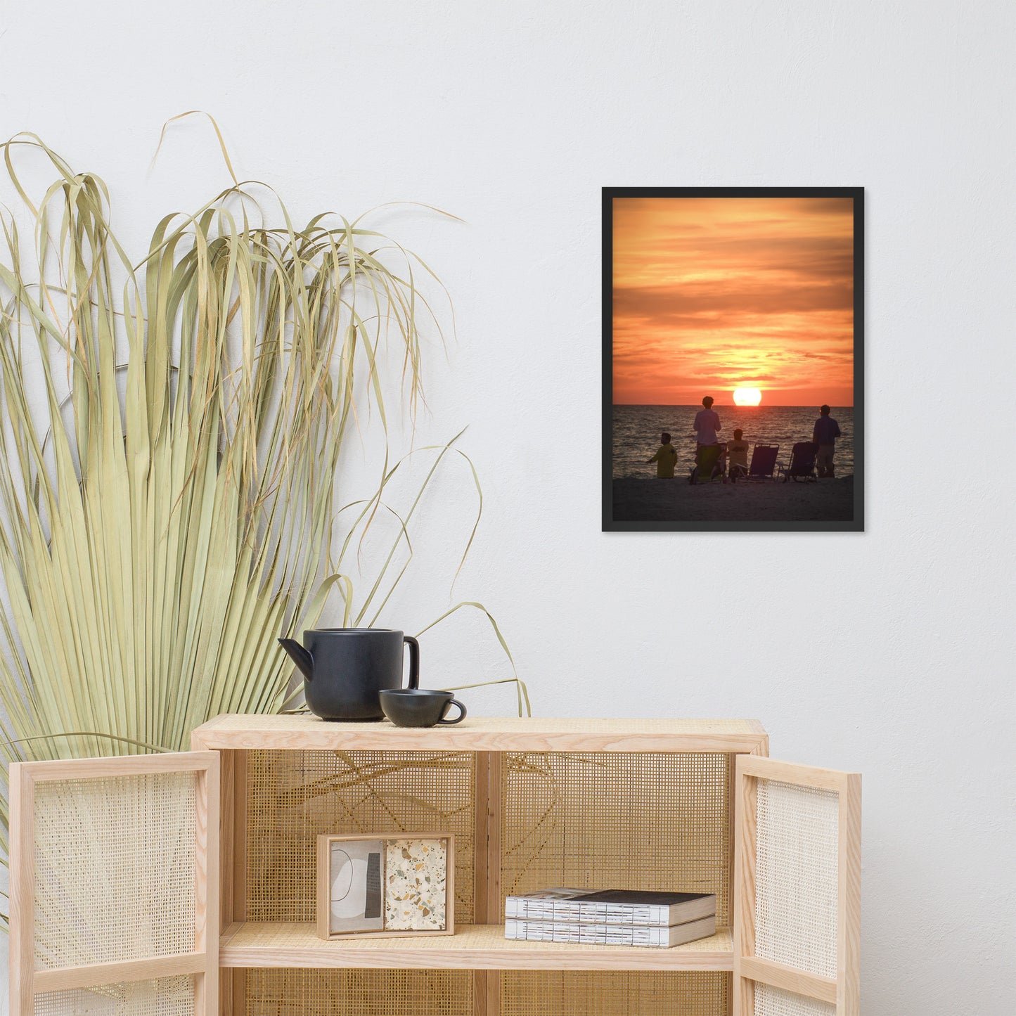 Summer Sunset Spectators Coastal Sunset Landscape Photo Framed Wall Art Print