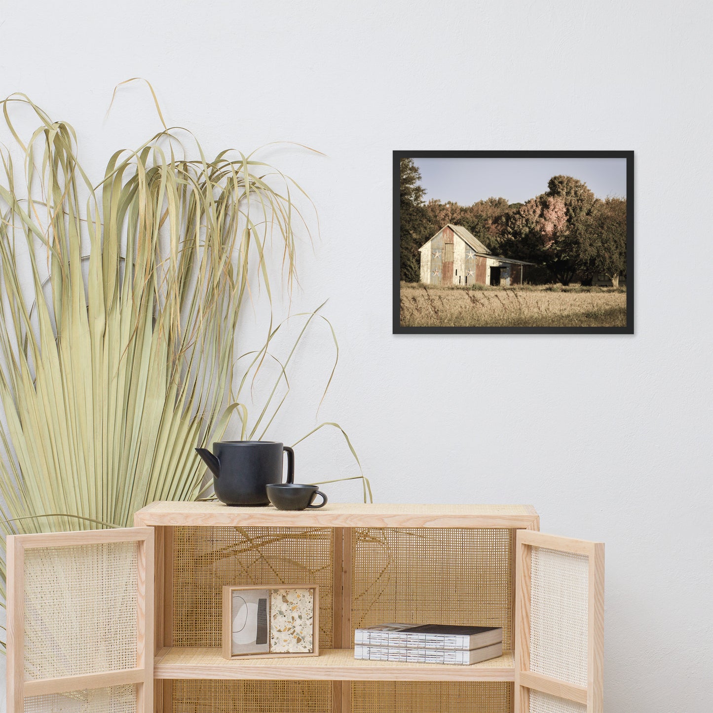 Patriotic Barn in Field Aged Effect Framed Photo Paper Wall Art Prints