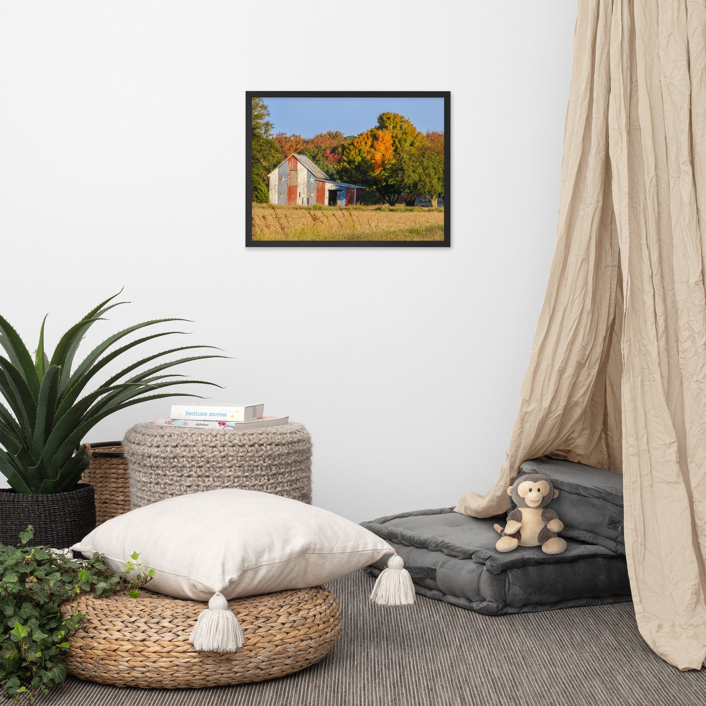 Patriotic Barn in Field Rural Landscape Framed Photo Paper Wall Art Prints