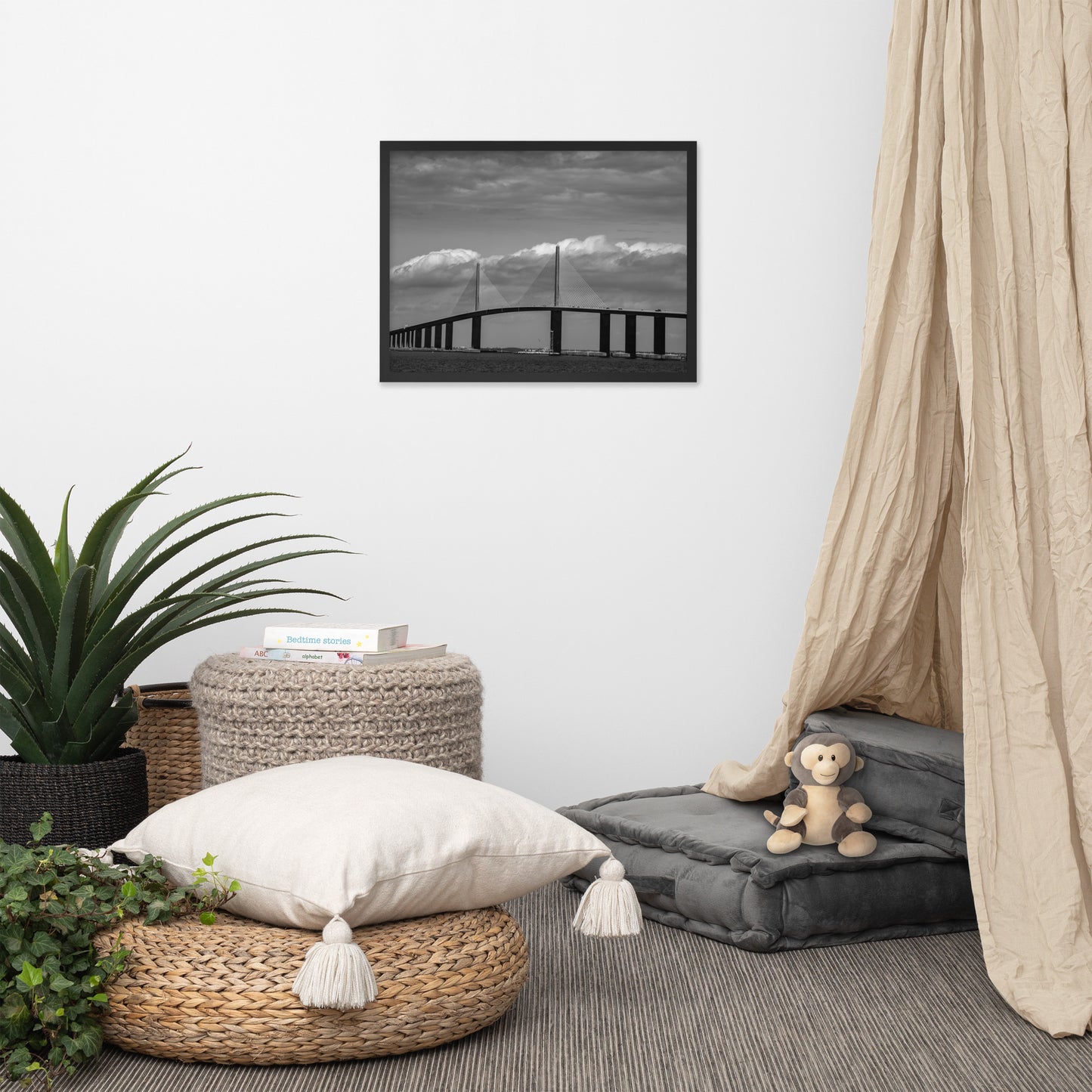 Skyway Bridge Black and White Coastal Landscape Framed Photo Paper Wall Art Prints