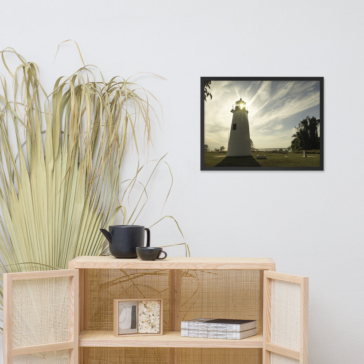Turkey Point Lighthouse with Sun Flare Horizontal Framed Photo Paper Wall Art Prints