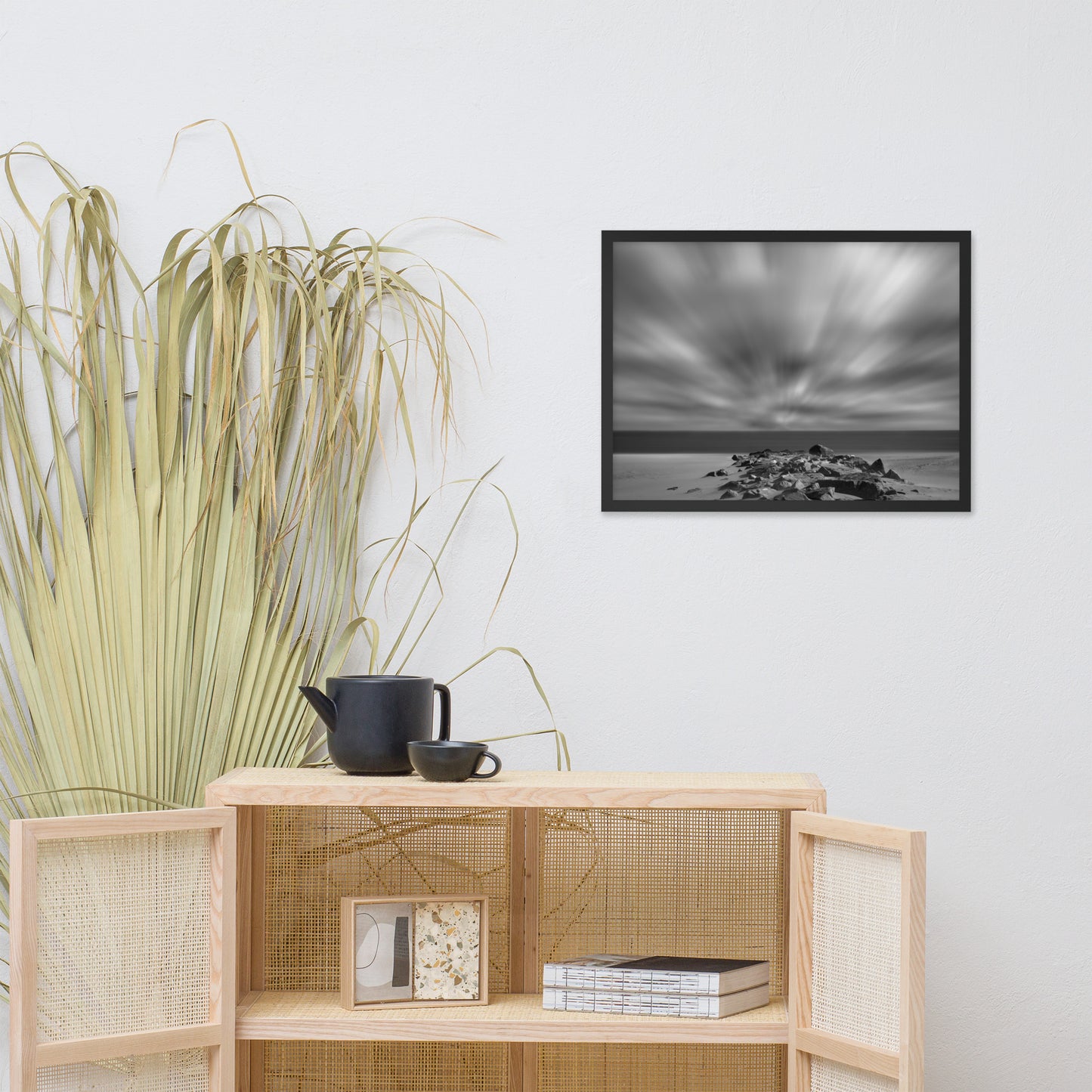 Windy Beach Black & White Landscape Framed Photo Paper Wall Art Prints