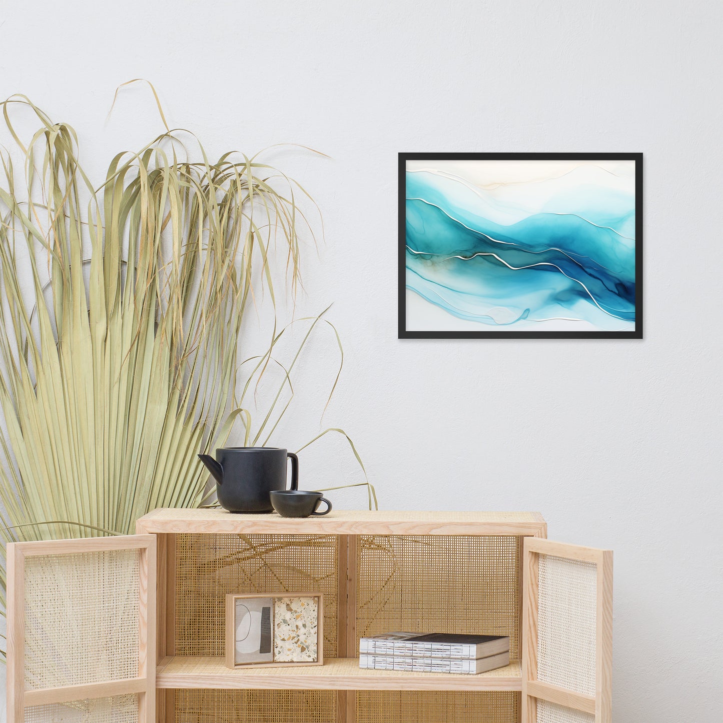 Abstract Artwork: Sapphire Serenity Alcohol Ink - Fluid Art Minimal Framed Wall Art Print