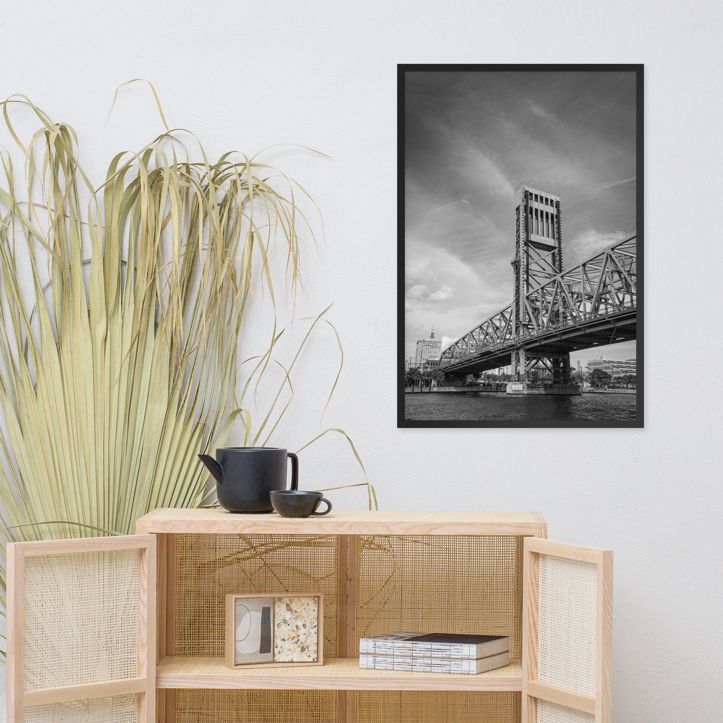 Lift Bridge of Jacksonville Florida Black and White Urban Landscape Photo Framed Wall Art Print