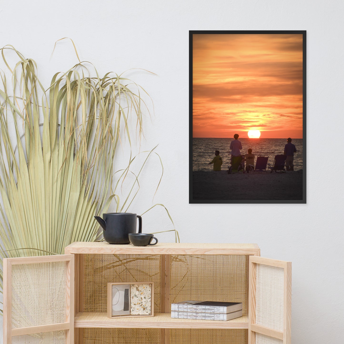 Summer Sunset Spectators Coastal Sunset Landscape Photo Framed Wall Art Print