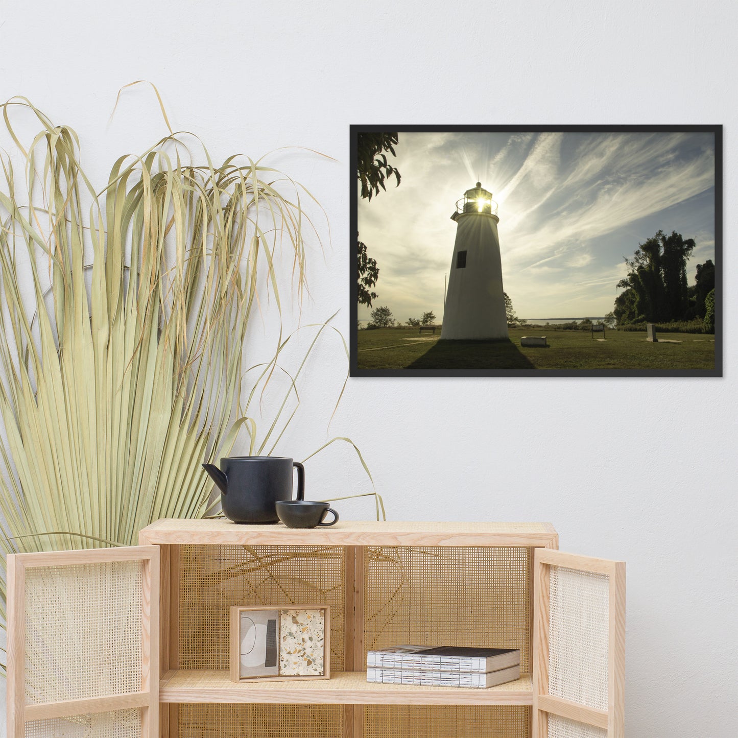 Turkey Point Lighthouse with Sun Flare Horizontal Framed Photo Paper Wall Art Prints